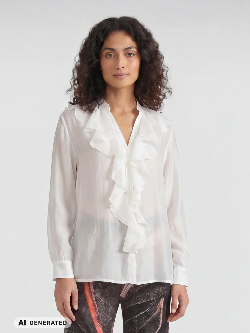 ELLY Hemd Rüsche - Creme