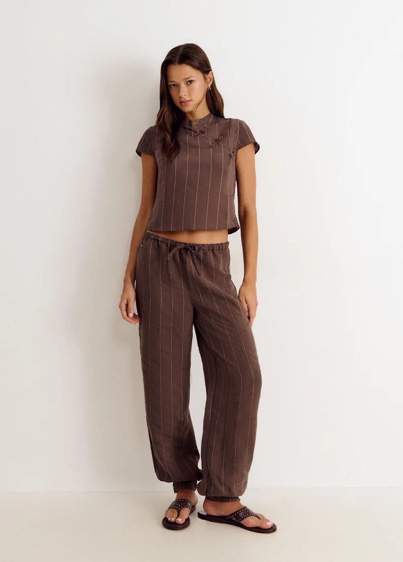 Striped tie-front top