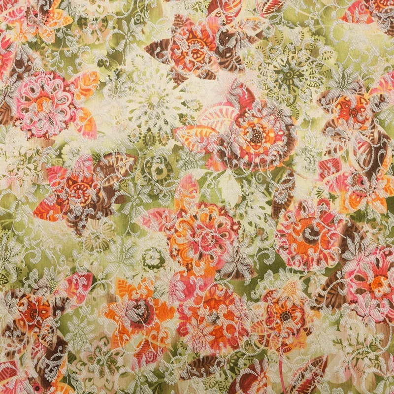 Baumwoll-, Polyesterstoff mit Elasthan | Blumenmuster