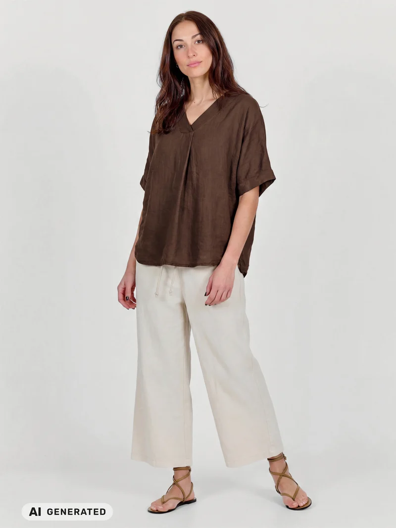 DORIS Leinenbluse - Brown