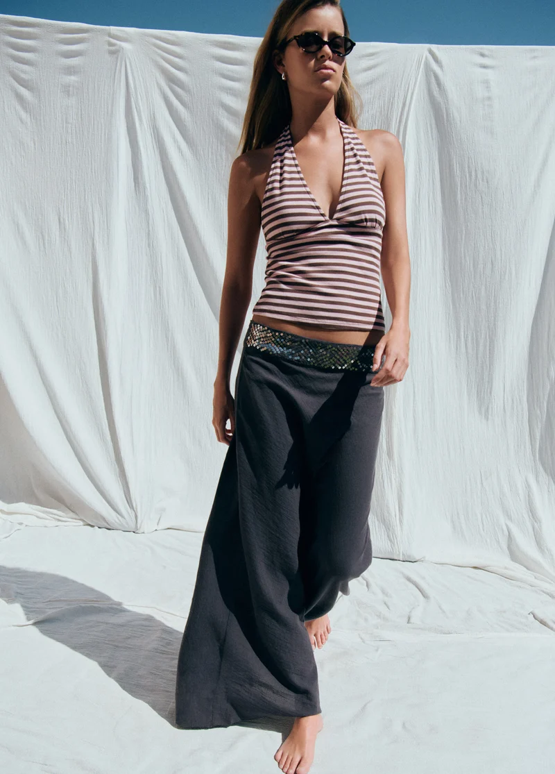 Woven stripe halter top