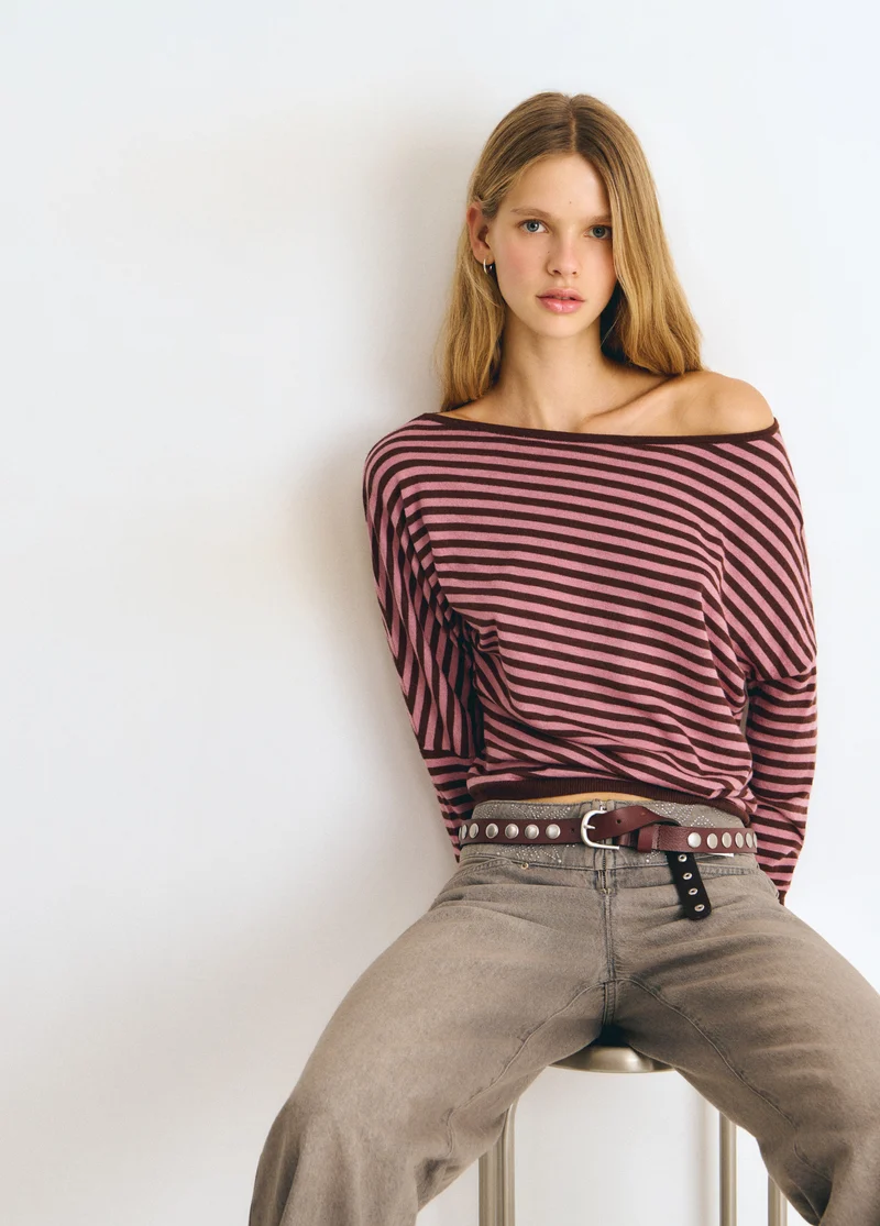 Asymmetric striped sweater