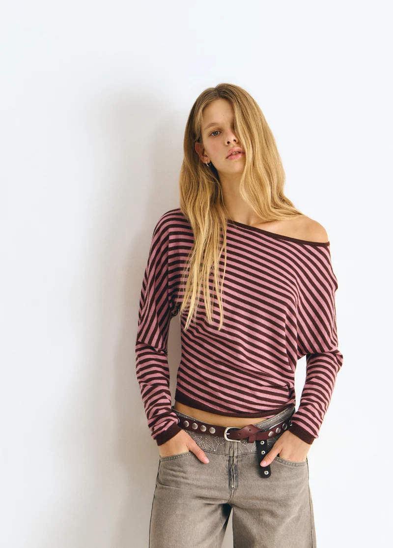 Asymmetric striped sweater