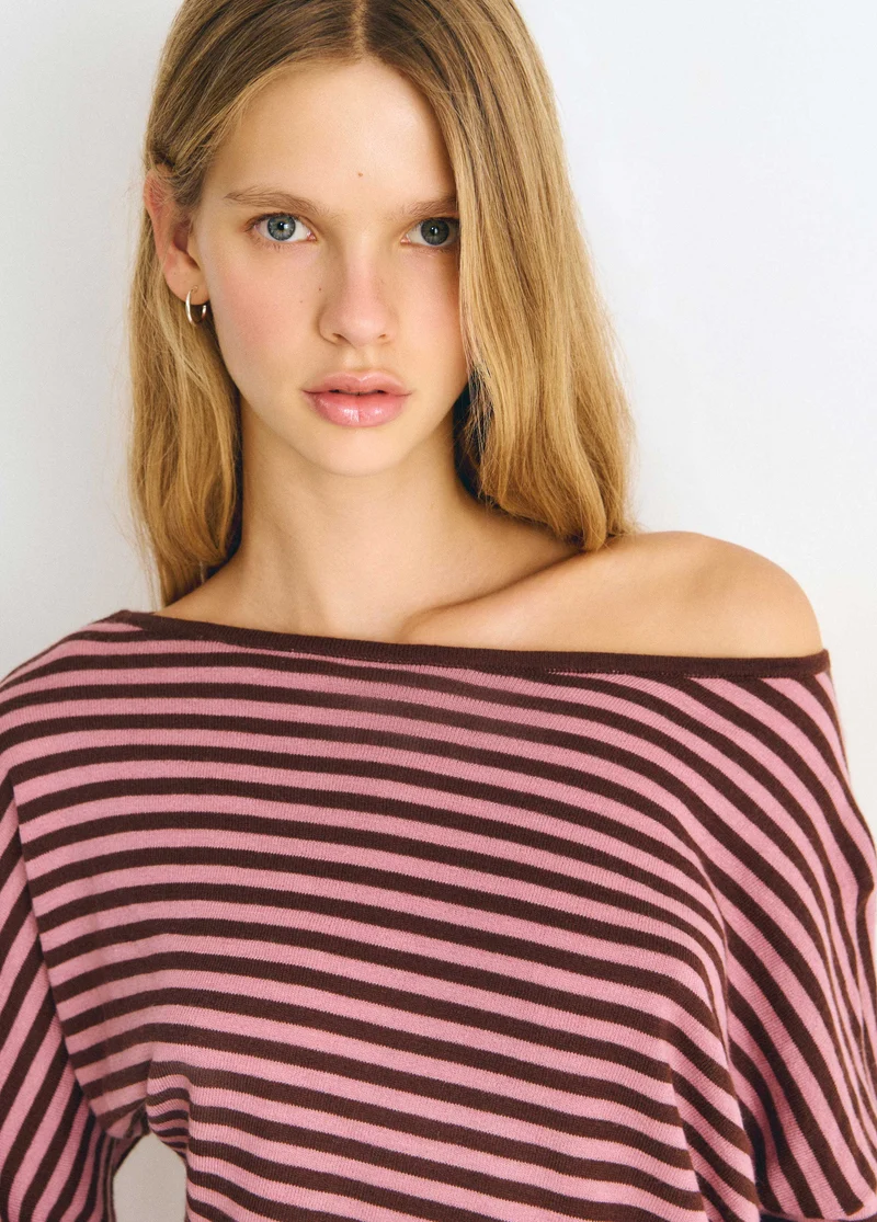 Asymmetric striped sweater