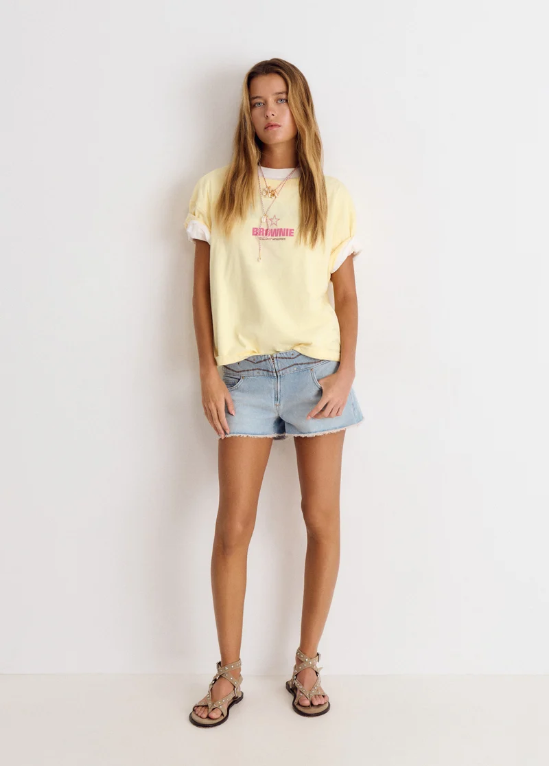 Wide embroidered waistband shorts