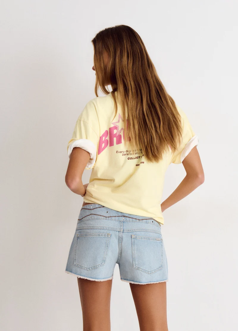 Wide embroidered waistband shorts
