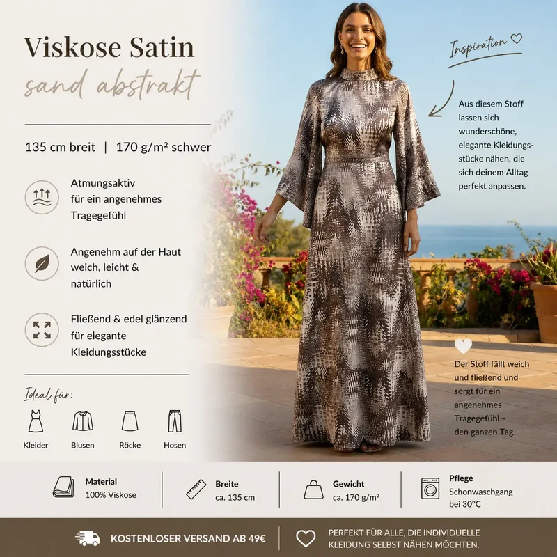 Viskose Satin sand abstrakt