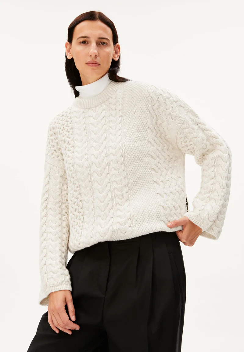 BAUMWOLL-WOLL CABLE STRICKPULLOVER