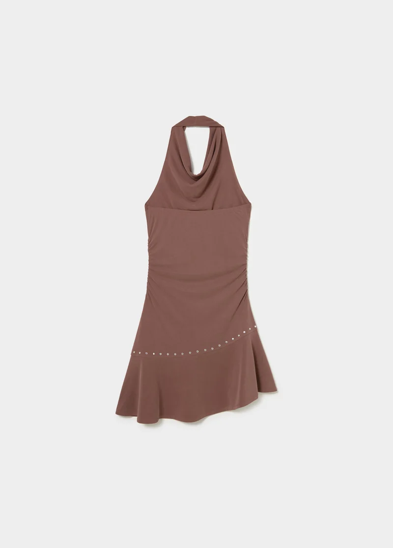Cupro halter dress with studs