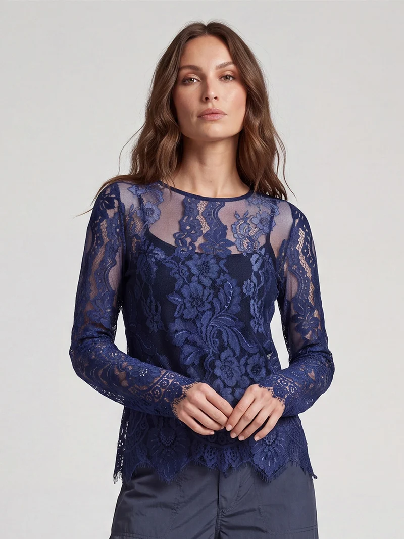 Essie Spitzenbluse - Navy