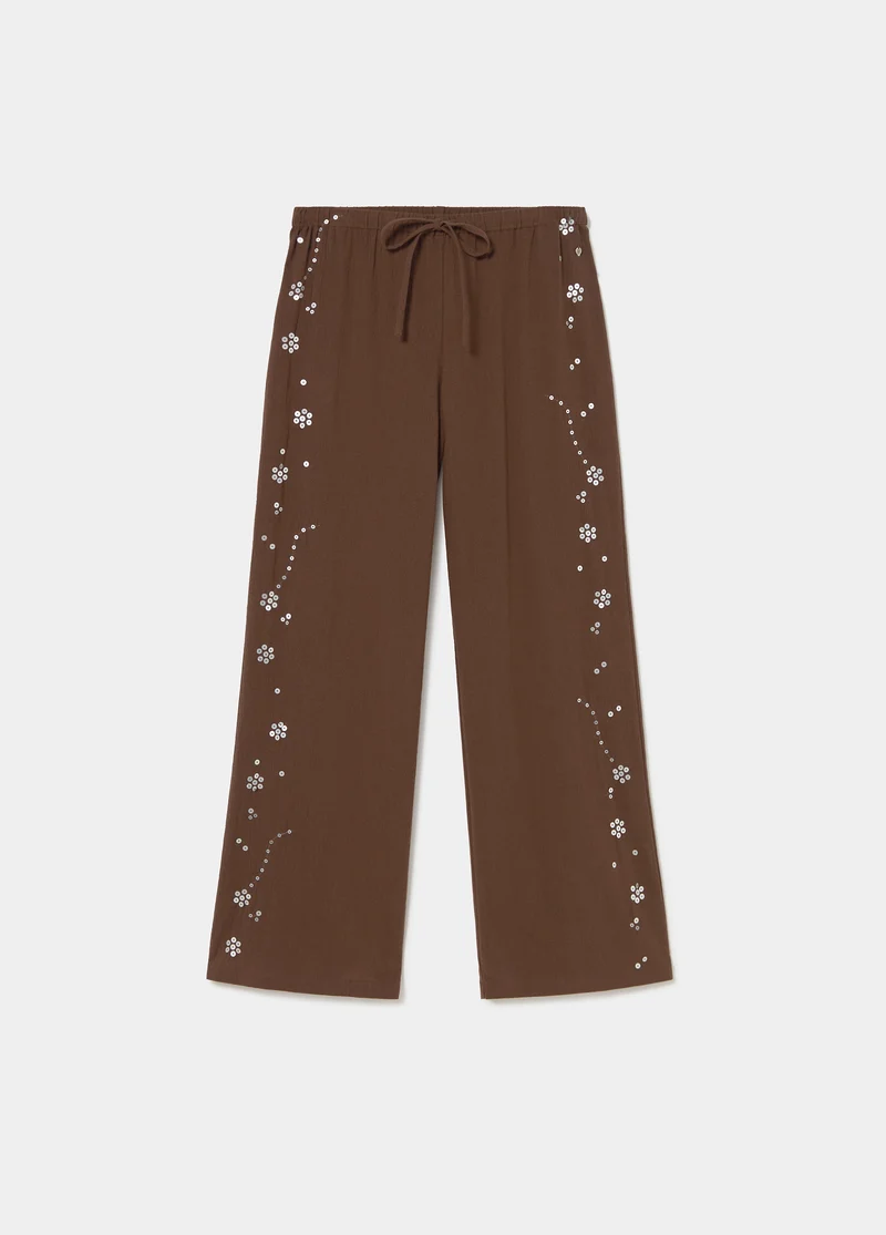 Flowy pants with side sequin detail