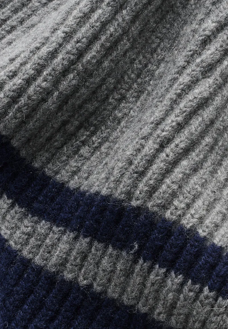 GESTREIFTER RECYCELTER WOLL-SCHAL | mid silver melange-tinted navy