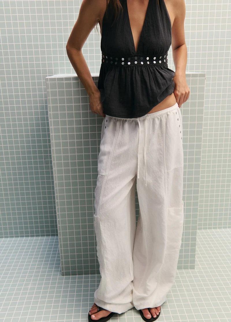 Linen harem pants with studded detail