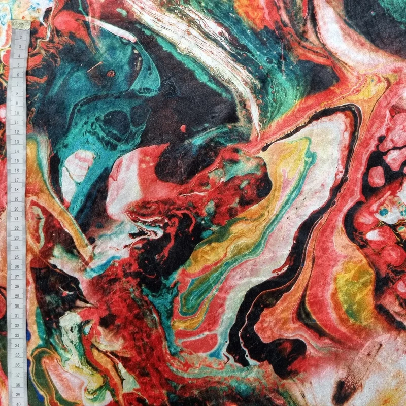 Pannesamt abstrakt gemustert rot grün