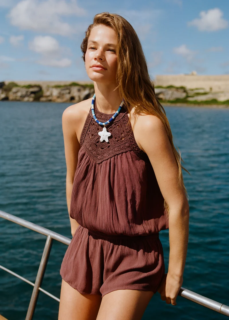 Crochet halter-neck playsuit