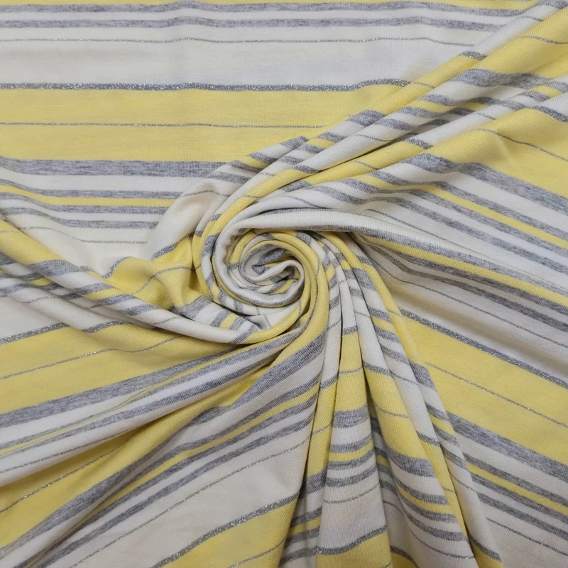 Viskosejersey gestreift weiß gelb weiß Lurex