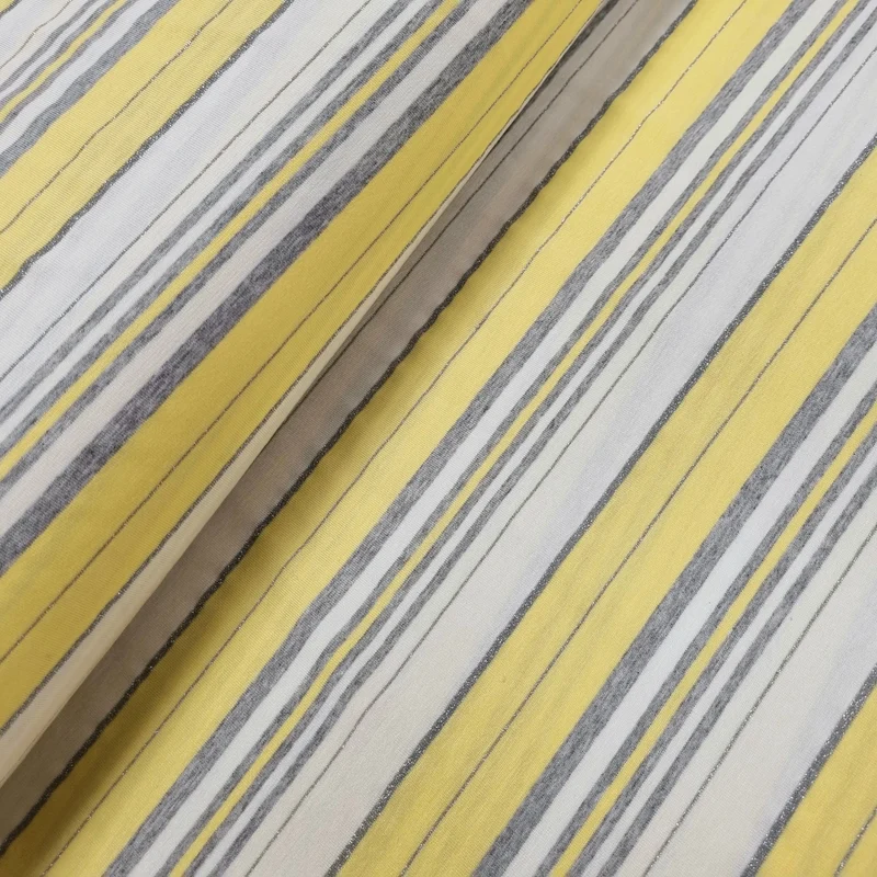 Viskosejersey gestreift weiß gelb weiß Lurex
