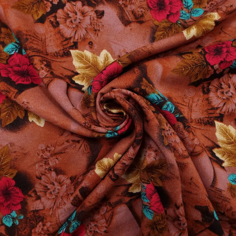 Viskosestoff mit Blumen Motiv braun