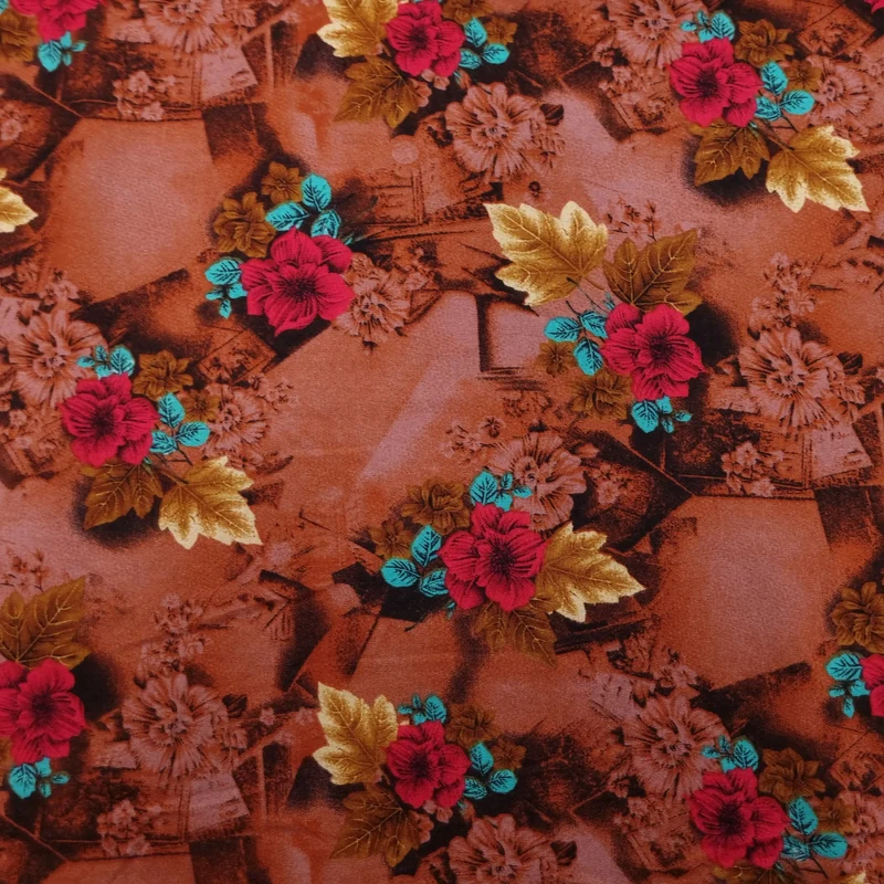 Viskosestoff mit Blumen Motiv braun