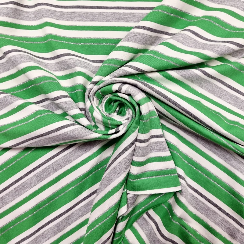 Viskosejersey gestreift weiß grün Lurex