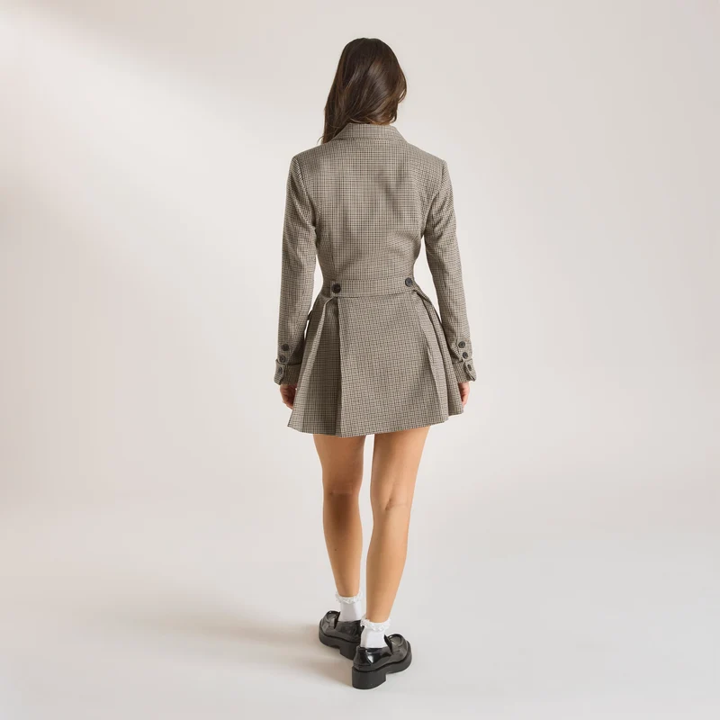Hahnentrittmuster-Blazerkleid - Braun