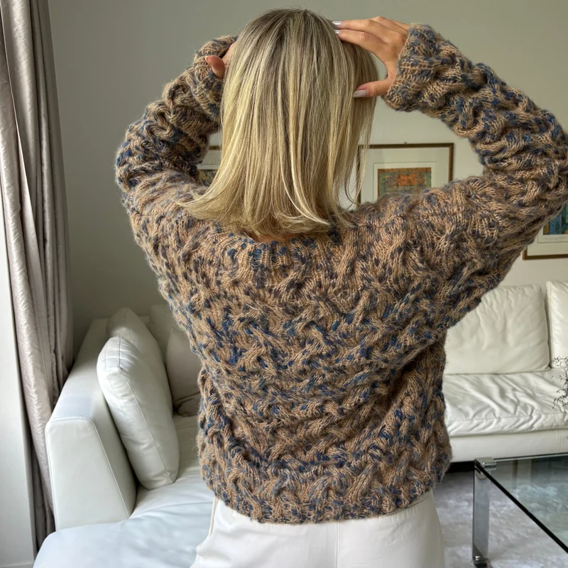 Strick-Set ALPACA Leopard Zopf-Pullover (inkl. Strickanleitung)