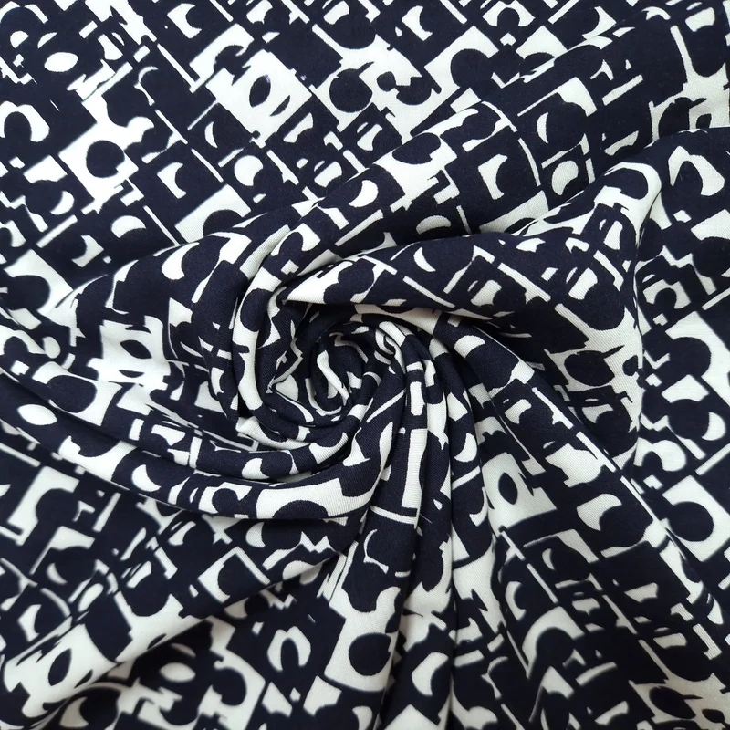 Viskosestoff mit geometrische Muster dunkelblau