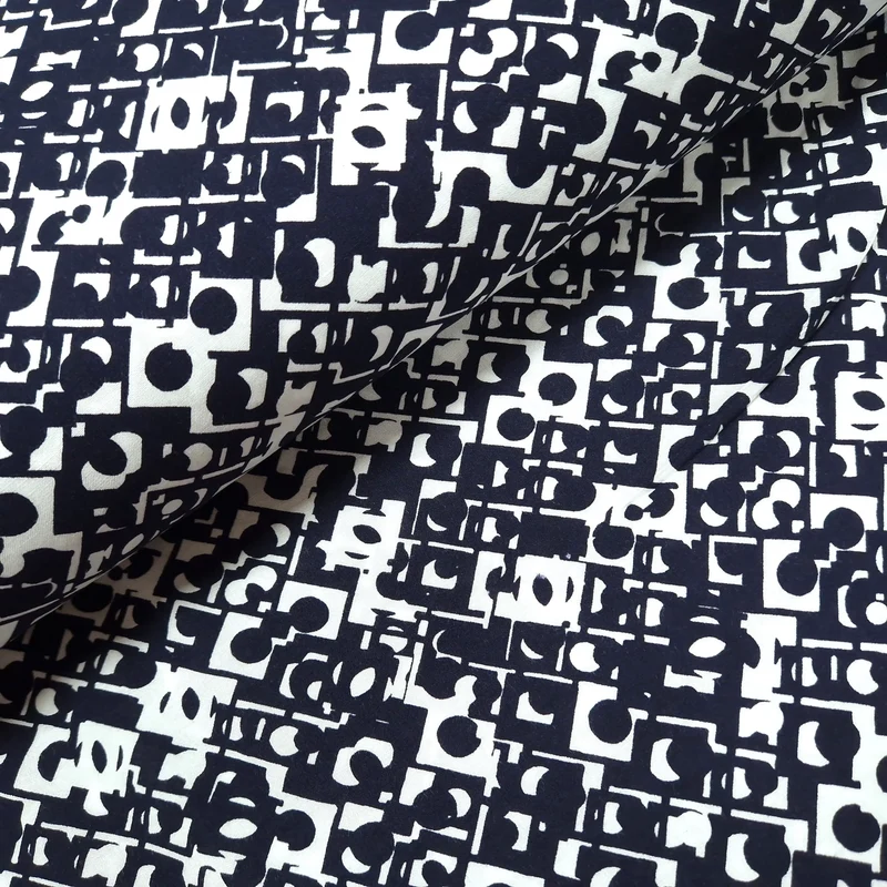 Viskosestoff mit geometrische Muster dunkelblau