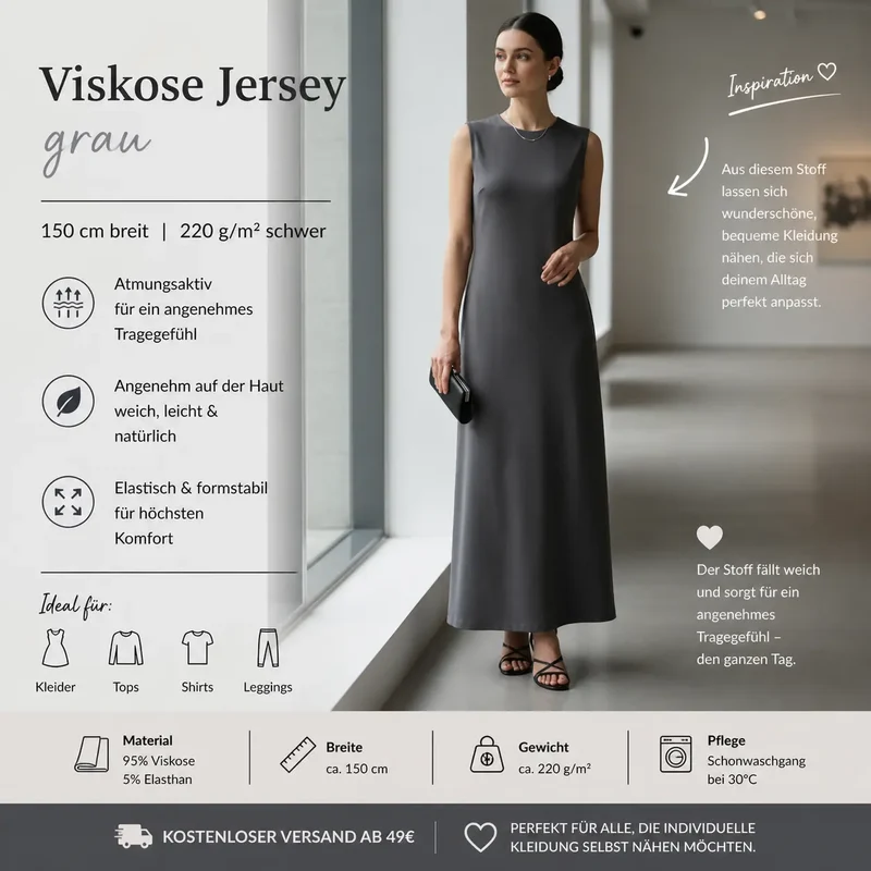 Viskosejersey uni grau