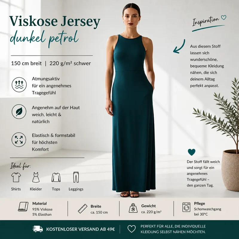 Viskosejersey uni dunkel petrol