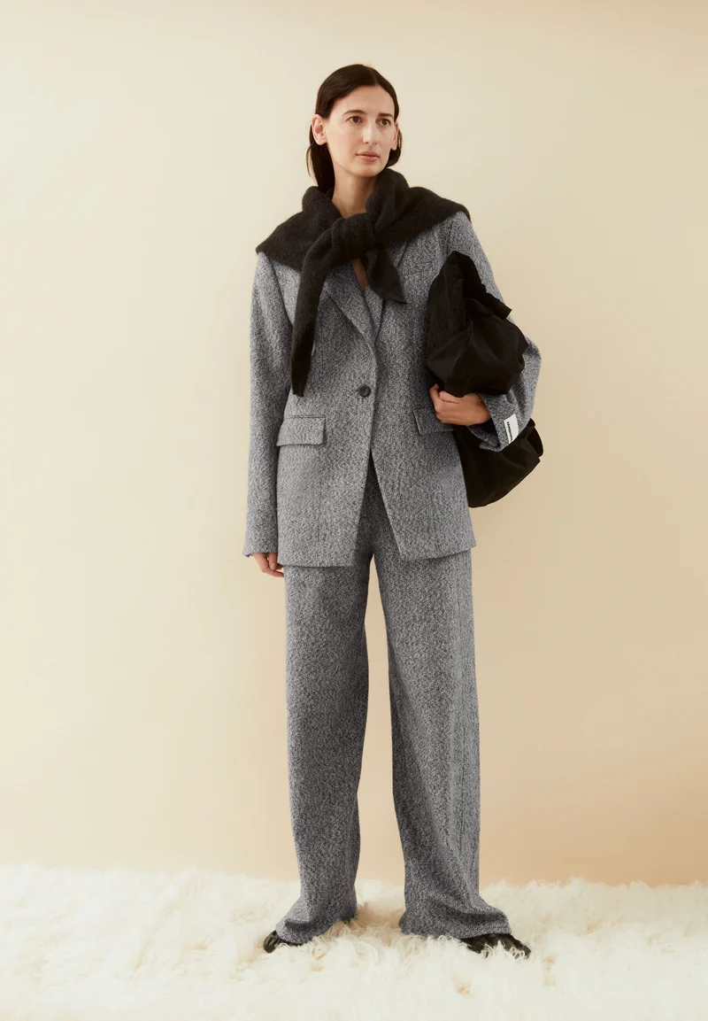 TWEED BARREL HOSE | mid grey melange-oatmilk