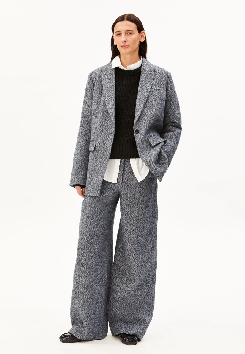 TWEED BARREL HOSE | mid grey melange-oatmilk