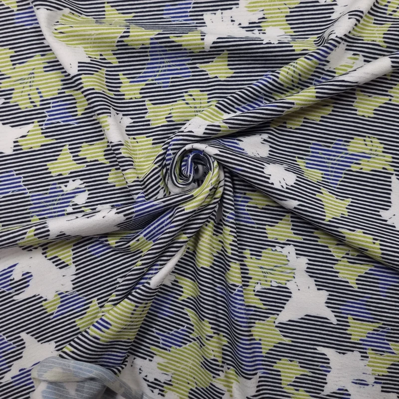 Viskosejersey gestreift mit Blumenmotiv abstrakt