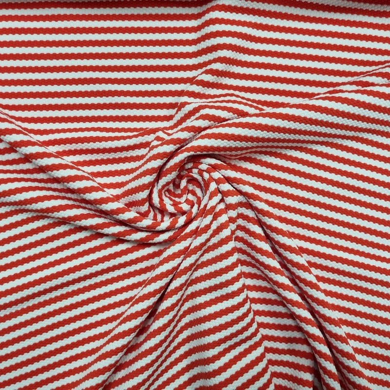 Jacquardjersey gestreift rot, weiß Waben