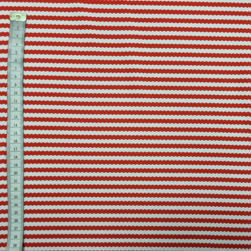Jacquardjersey gestreift rot, weiß Waben