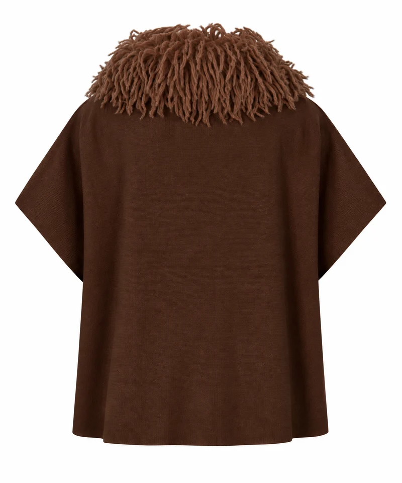 Strickweste mit luxuriösem Boho-Fellkragen Braun