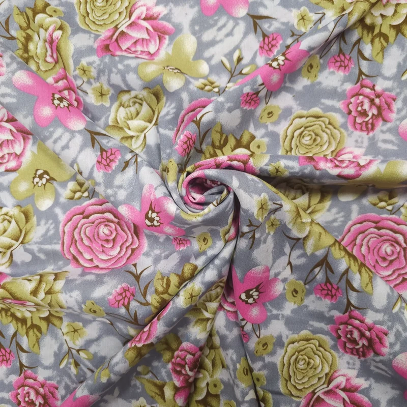 Viskosestoff bedruckt mit Blumenmuster grau