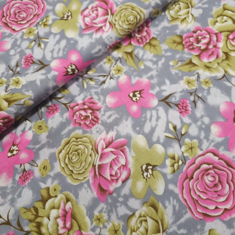 Viskosestoff bedruckt mit Blumenmuster grau