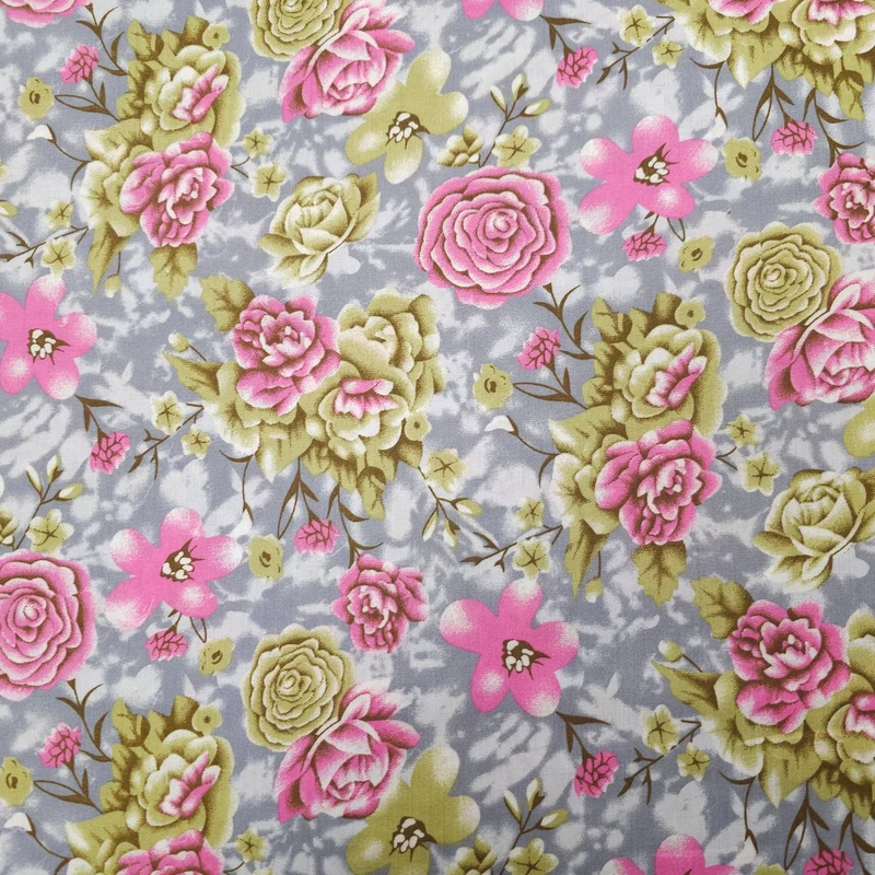 Viskosestoff bedruckt mit Blumenmuster grau