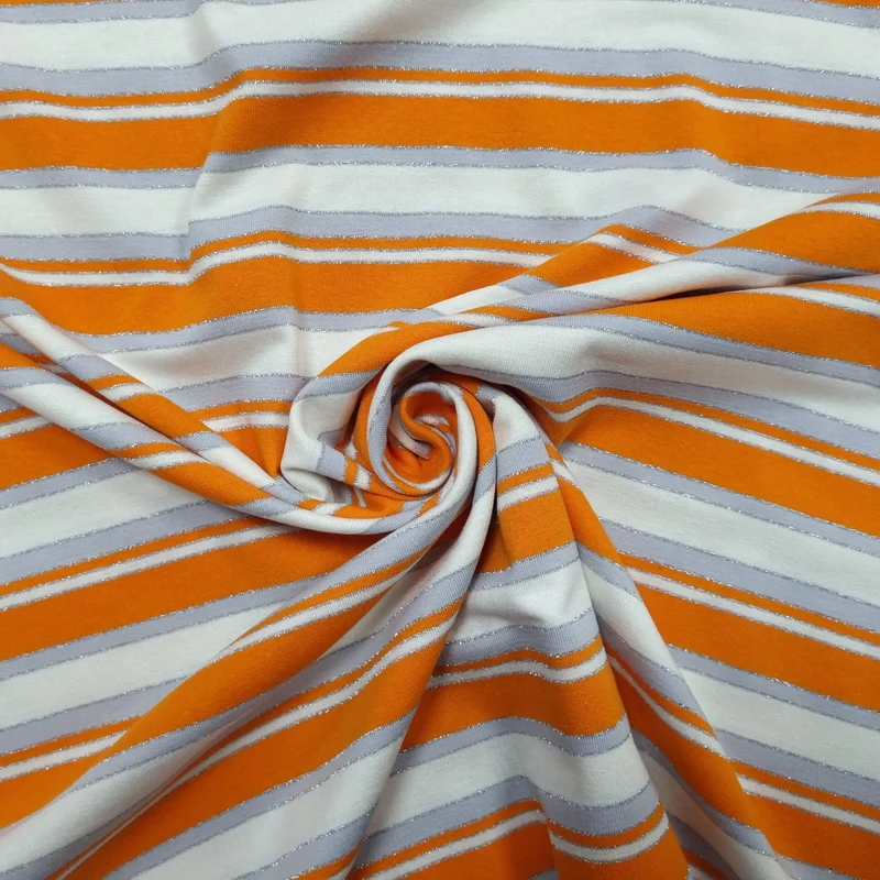Viskosejersey gestreift weiß orange Lurex