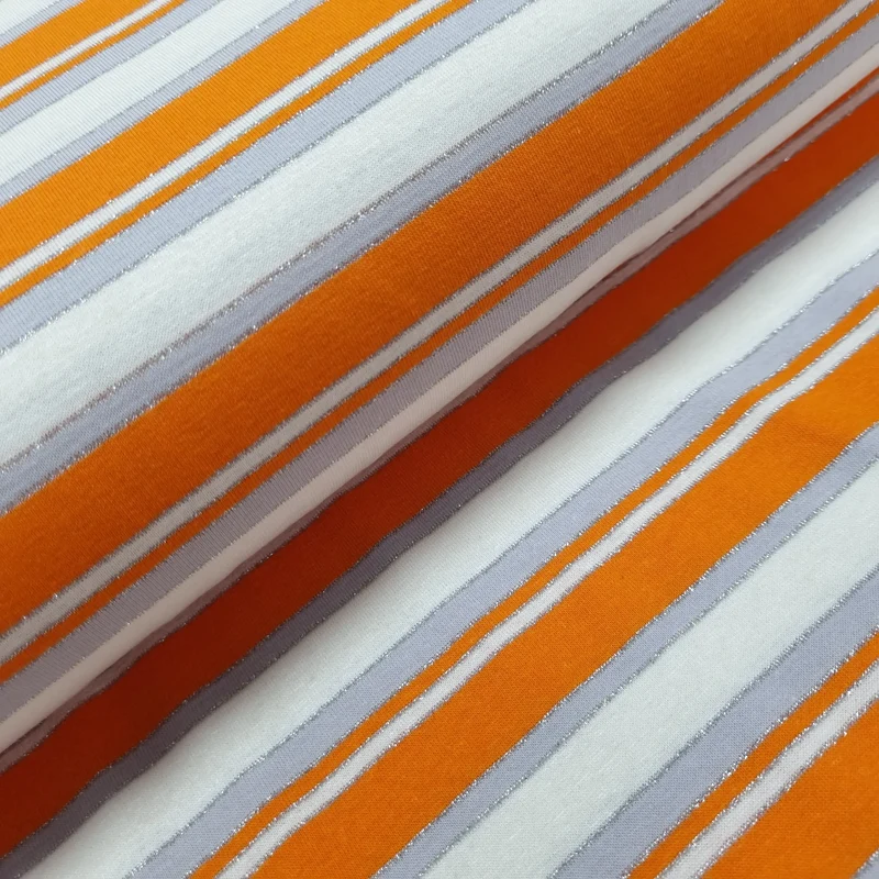 Viskosejersey gestreift weiß orange Lurex