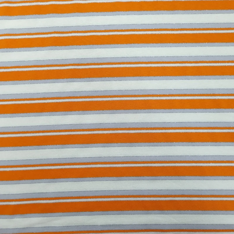 Viskosejersey gestreift weiß orange Lurex