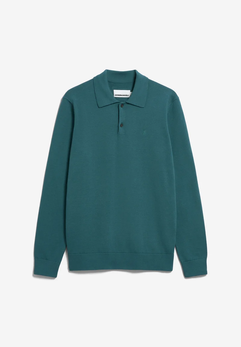 STRICK-POLOLANGARMSHIRT | petrol velvet