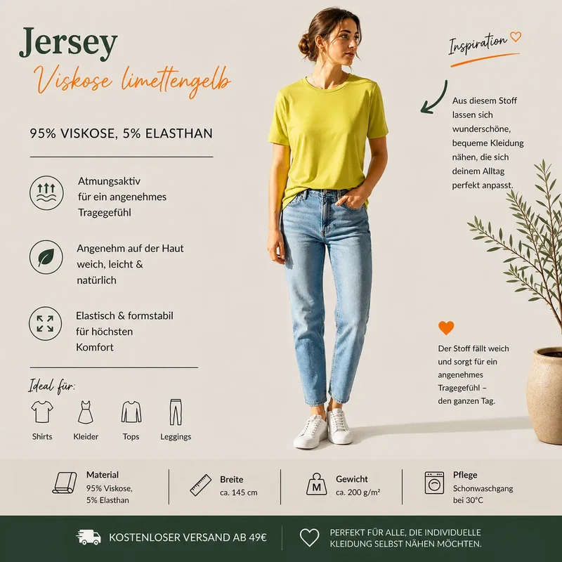 Viskosejersey uni limettengelb