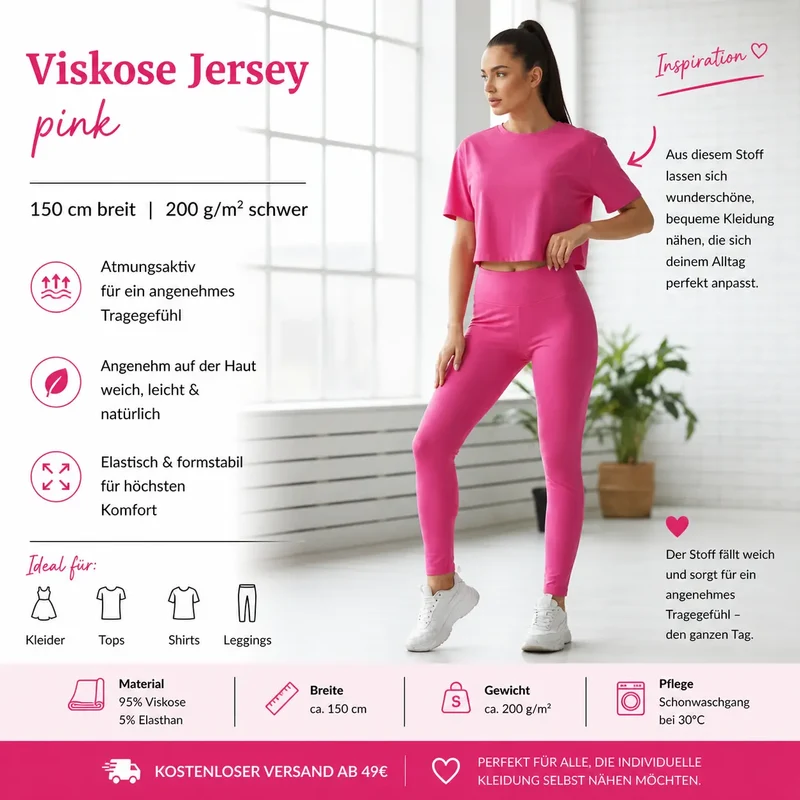 Viskosejersey uni pink