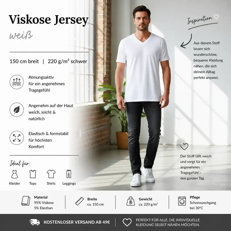 Viskosejersey uni weiß
