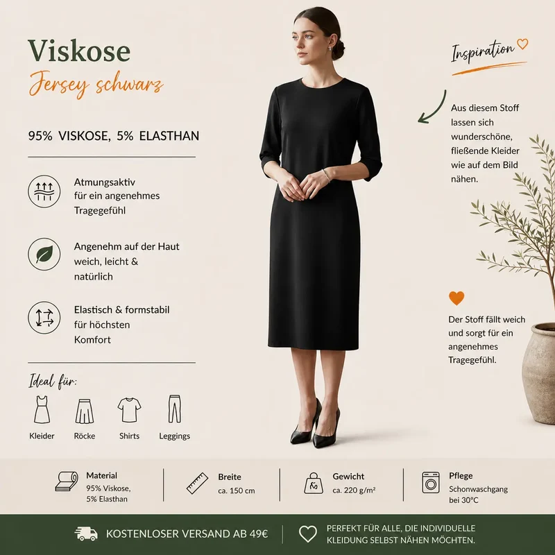 Viskosejersey uni schwarz