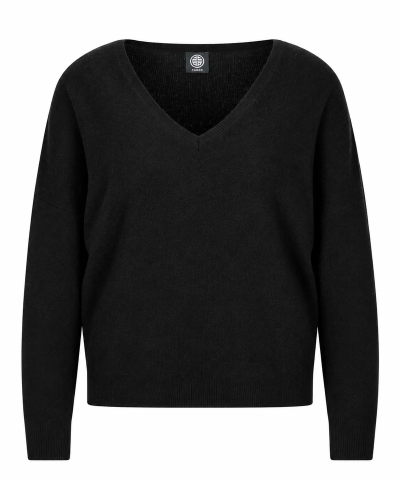 V-Pullover aus feiner Woll-Kaschmir-Qualität Schwarz