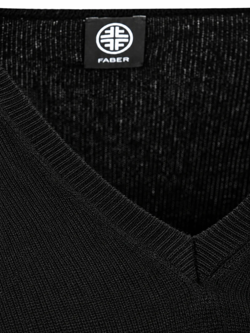 V-Pullover aus feiner Woll-Kaschmir-Qualität Schwarz