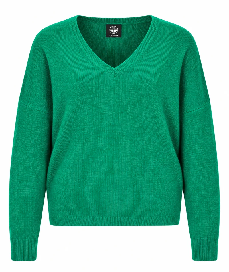 V-Pullover aus feiner Woll-Kaschmir-Qualität Smaragd